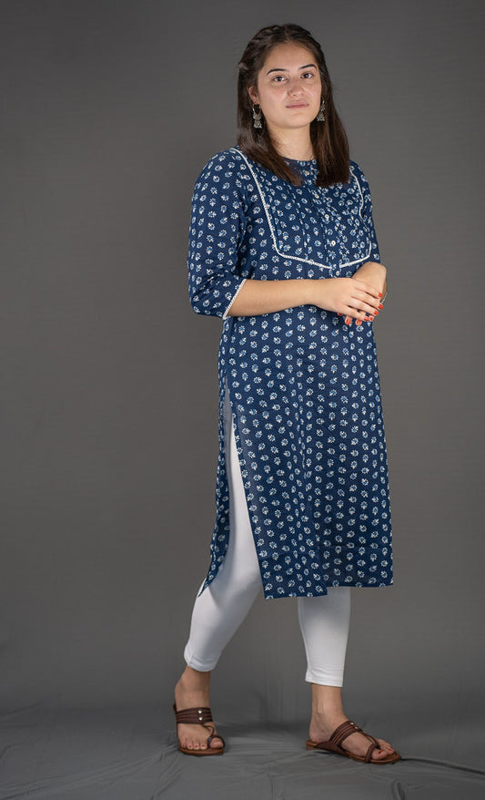 Navy Blue Printed Kurta