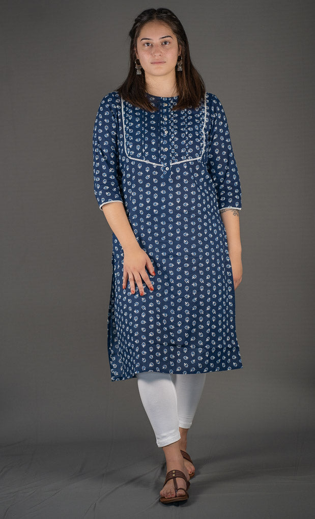 Navy Blue Printed Kurta