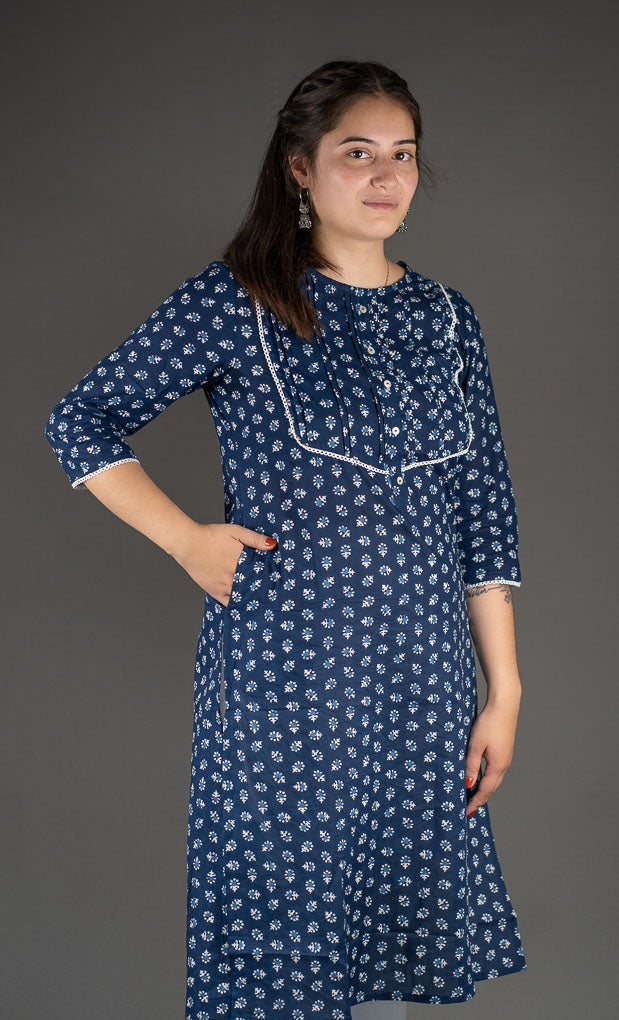 Navy Blue Printed Kurta