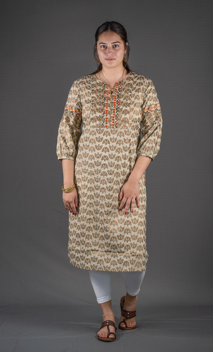 Puff Sleeved Kurta with Embroidery