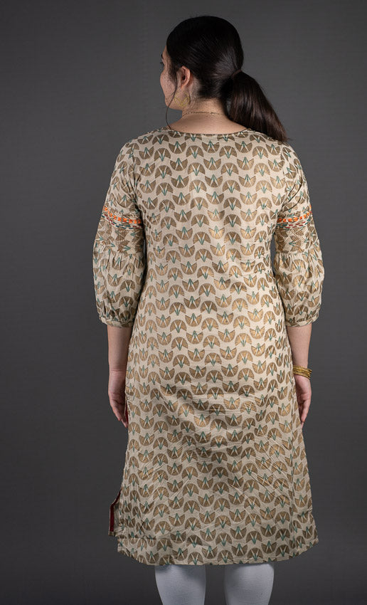 Puff Sleeved Kurta with Embroidery