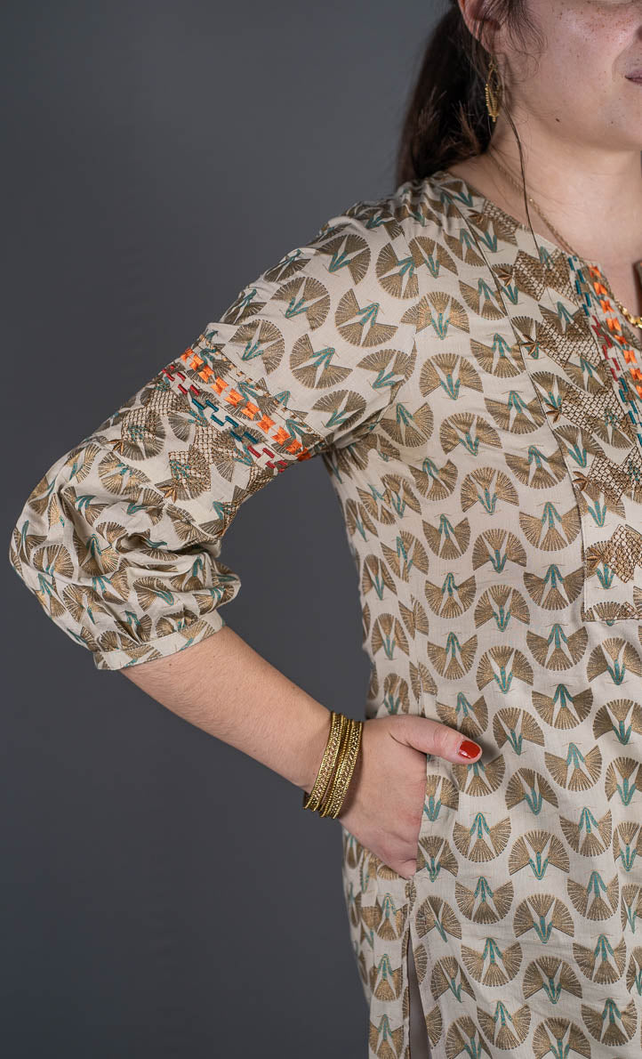 Puff Sleeved Kurta with Embroidery