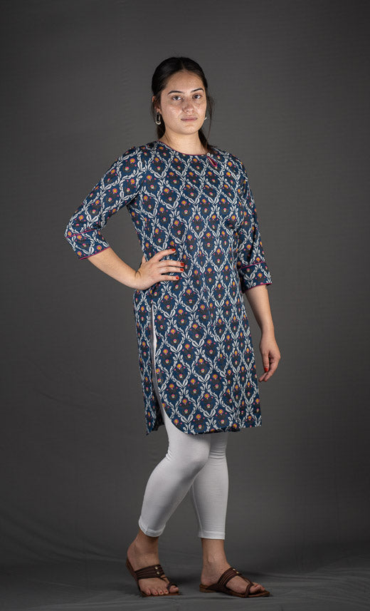 Floral Print Straight Kurta with Loop