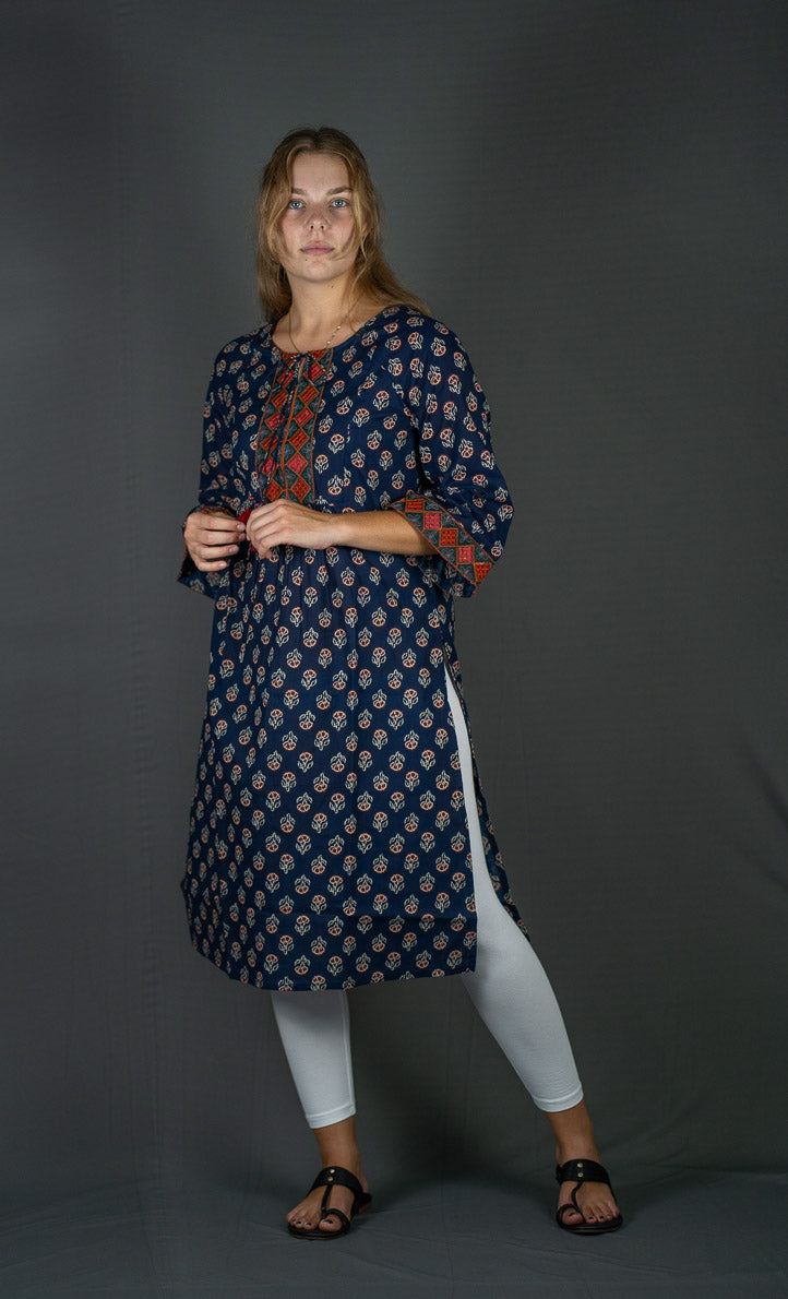 Bell Sleeved Flared Kurta with Embroidery