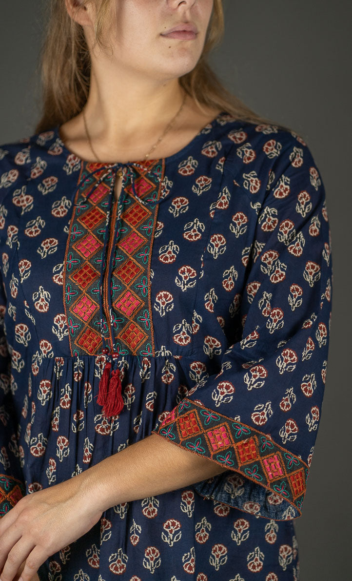 Bell Sleeved Flared Kurta with Embroidery